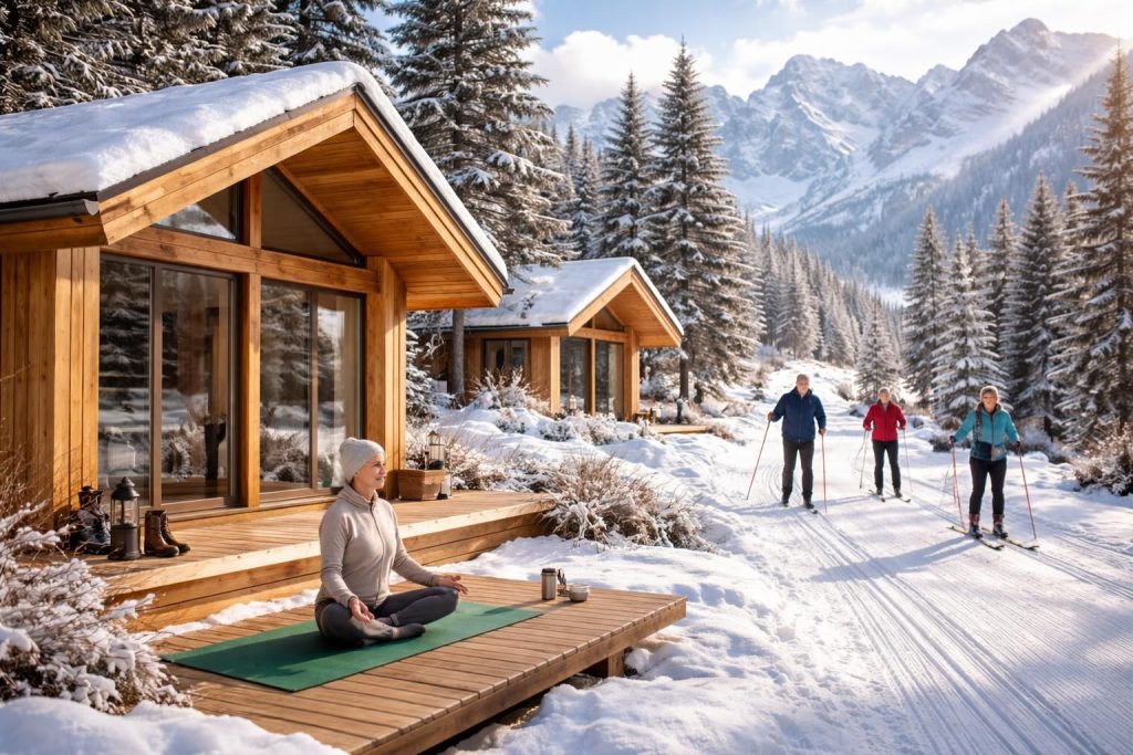 Cabanes sportives pour retraite dans les Alpes avec yoga, ski de fond et raquettes