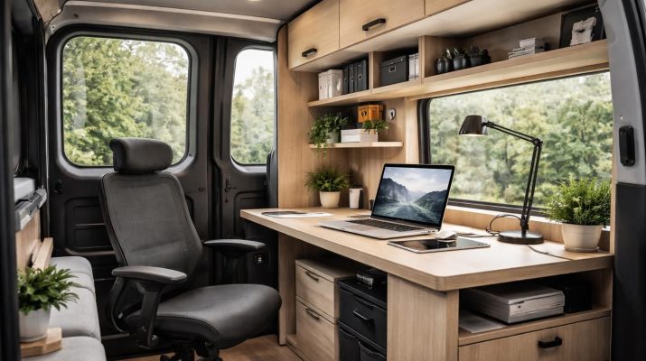 découvrez un espace de coworking mobile aménagé dans votre mercedes vito ou renault trafic, alliant confort et fonctionnalité pour travailler efficacement où que vous soyez.