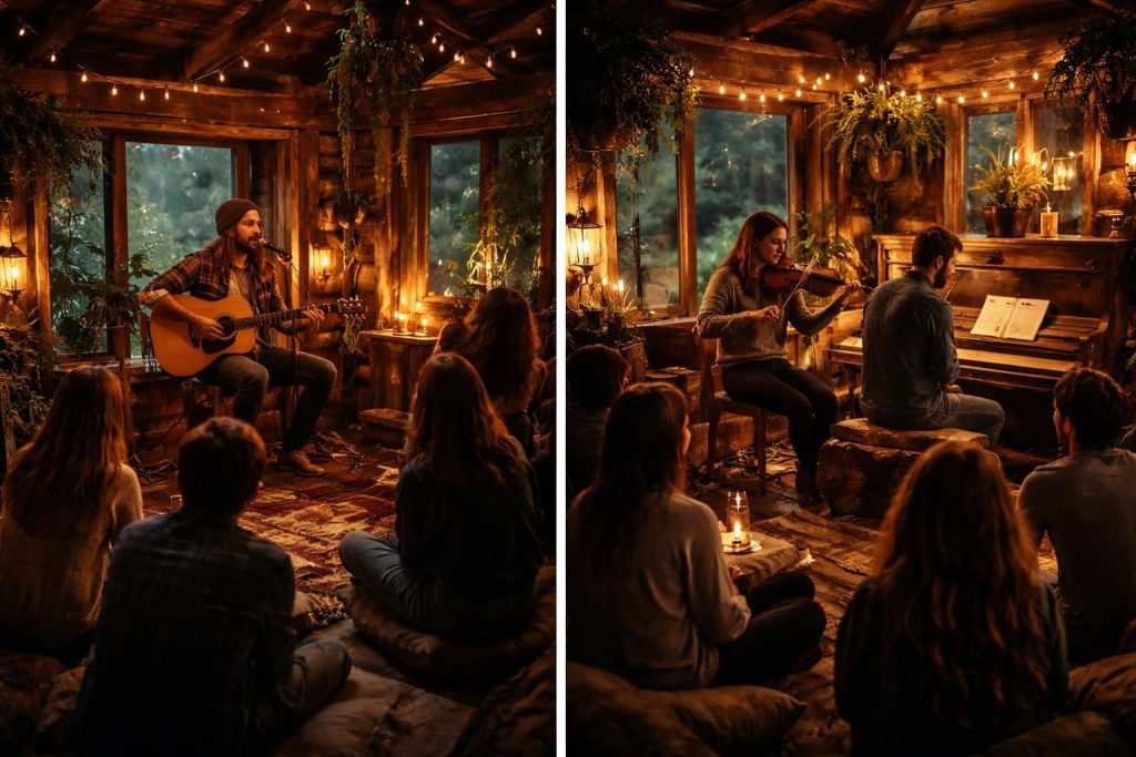 découvrez des scènes alternatives uniques dans les cabanes de sabanne avec des concerts intimistes pour une expérience musicale chaleureuse et originale.